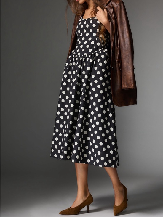 Maeve Dresses & Skirts - Anthropologie Maeve Black and White Polka Dot Square-Neck Midi Dress